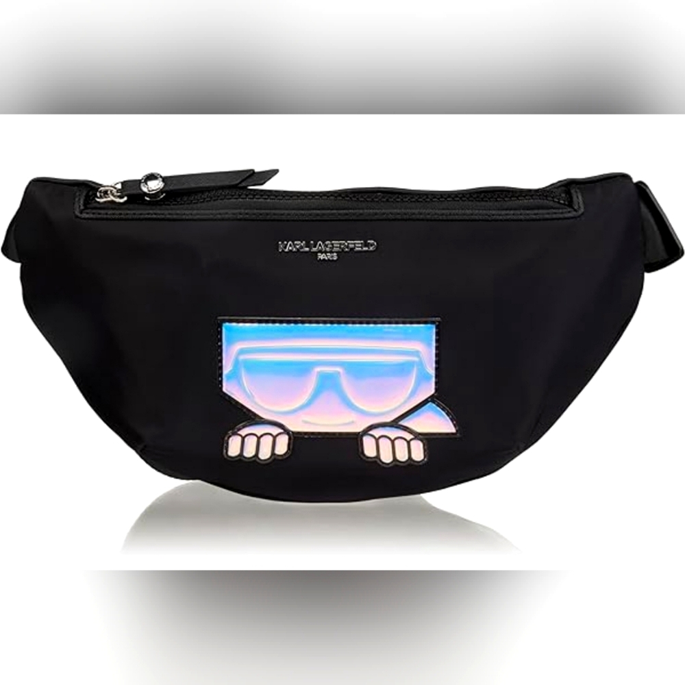 Karl Lagerfeld Paris Belt Bag Black Nylon Iridescent NEW